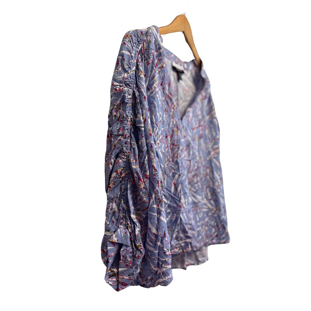Eloquii Elements‎ Blouse Purple Floral 3/4 Ruched Sleeve Zebra La Vida Plus 20 - Picture 15 of 16